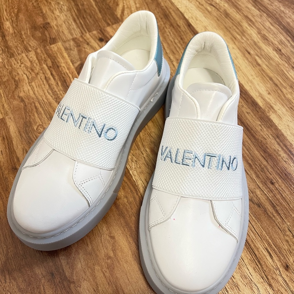 Valentino White and Blue Leather Sneakers